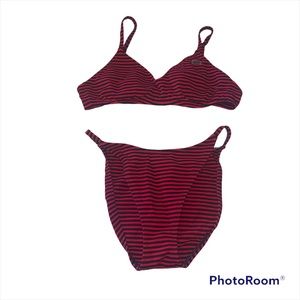 Nautica Red and Black Striped Two-Piece Swim Set